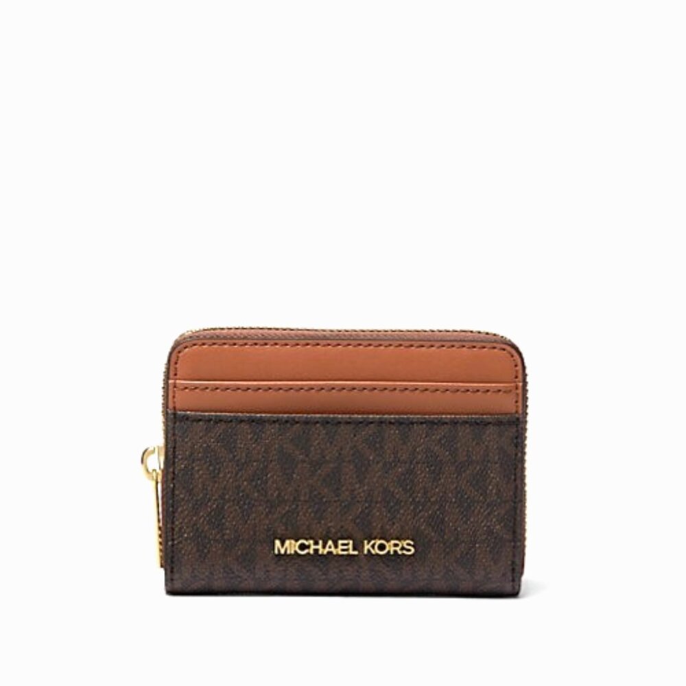 New Michael Kors Jet Set Travel Medium Card case Wallet Brown Multi